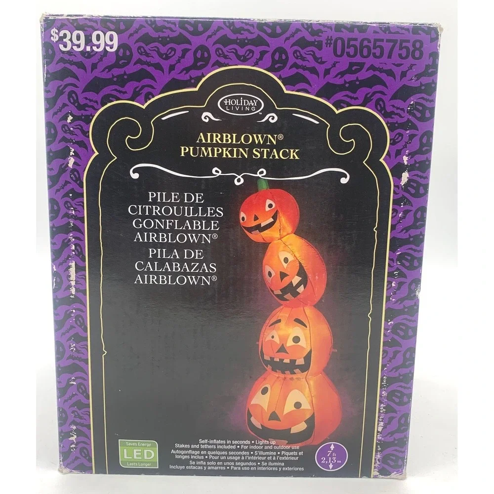 7ft Airblown Pumpkin Stack Inflatable - Holiday Living Orange LED Halloween